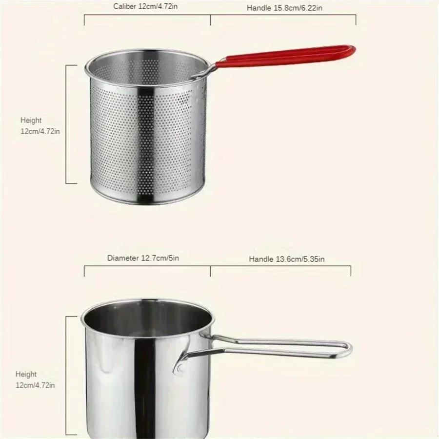 stainless steel fryer with French fries and chicken wings, household small oil pot with filter screen, Tianfu Luo pot