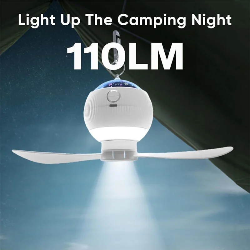 MOPHE-Ventole da soffitto con luci e proiezione stellata, ventilatore da campeggio sospeso a LED con telecomando e timer, batteria ricaricabile da 3600 mAh