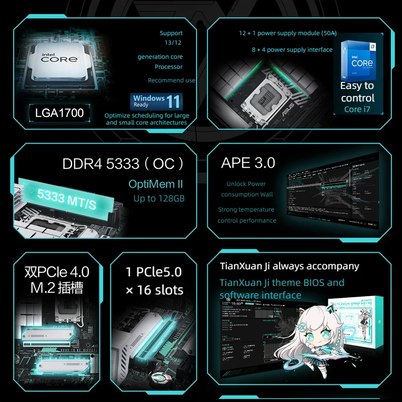 ASUS TX GAMING B760M WIFI D4 Motherboard Support CPU 13700K/13600KF/13400F（Intel B760/LGA 1700）