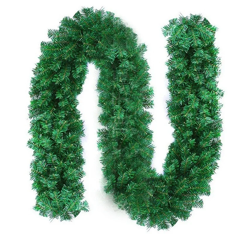 Green Artificial Christmas Garland, Poinsettia Flower Wreath, christmas Tree Rattan Hanging Ornament Decoration, 2.7m