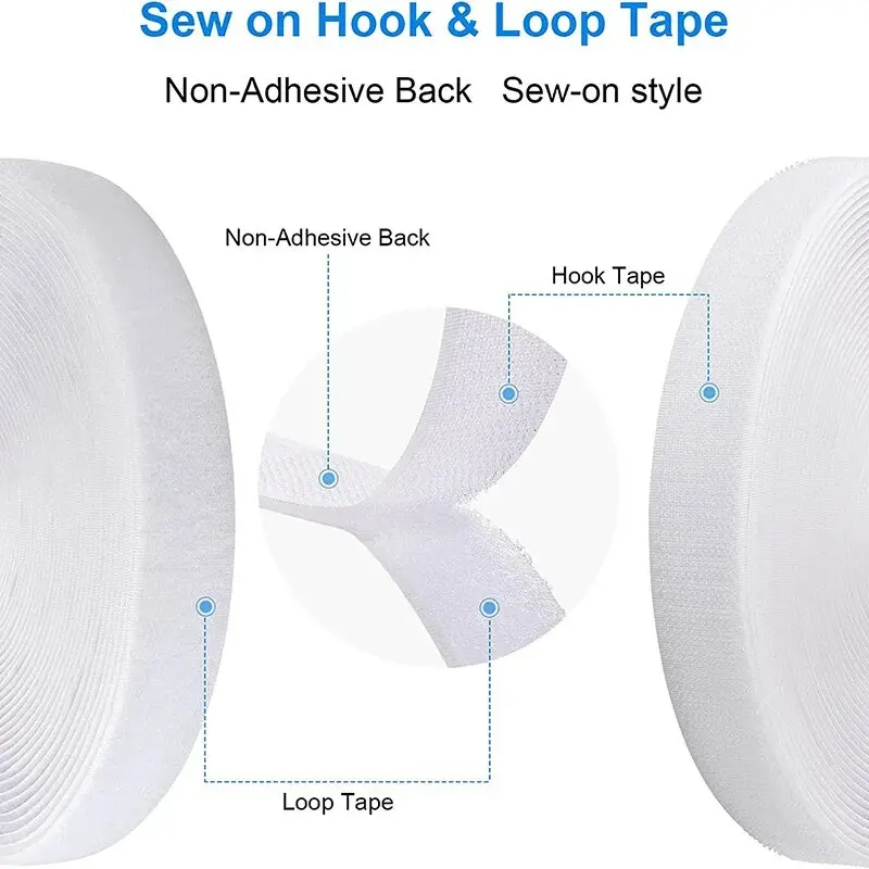 5Meter Sew on Hook and Loop Tape 20/25/30/50mm Non-Adhesive Fastener Tape Nylon Strips Fabric Interlocking Tape DIY Crafts White