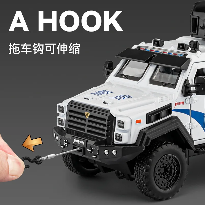 1:32 Swordtooth Tiger Armored Vehicle Alloy Police Explosion Proof Car Model Diecasts Metal Model Sound Light Kids Toys Gift