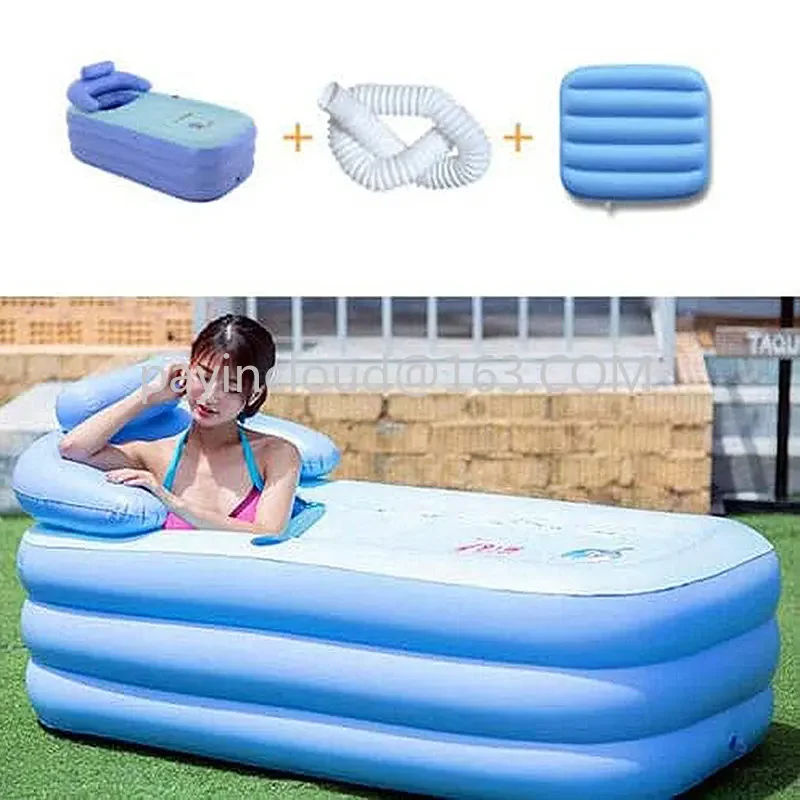 

Foldable Inflatable BathTub Travel Blue Bath Tub for Adults Large Tub Spa 160 x 82 x 75 Cm