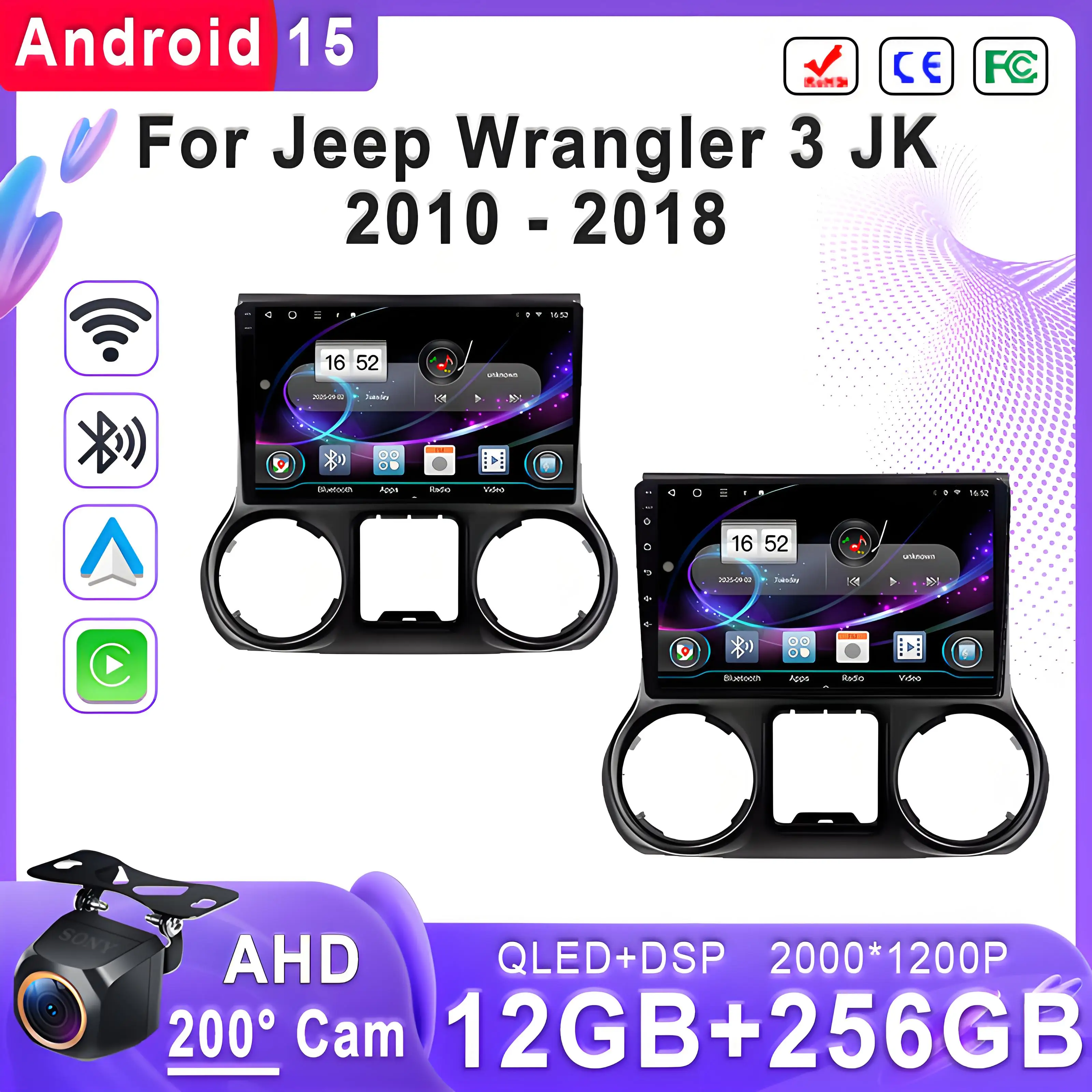 Para jeep wrangler 3 jk 2010 - 2018 android 15 incell tela estéreo unidade principal navegação gps tela de toque de alto desempenho gps
