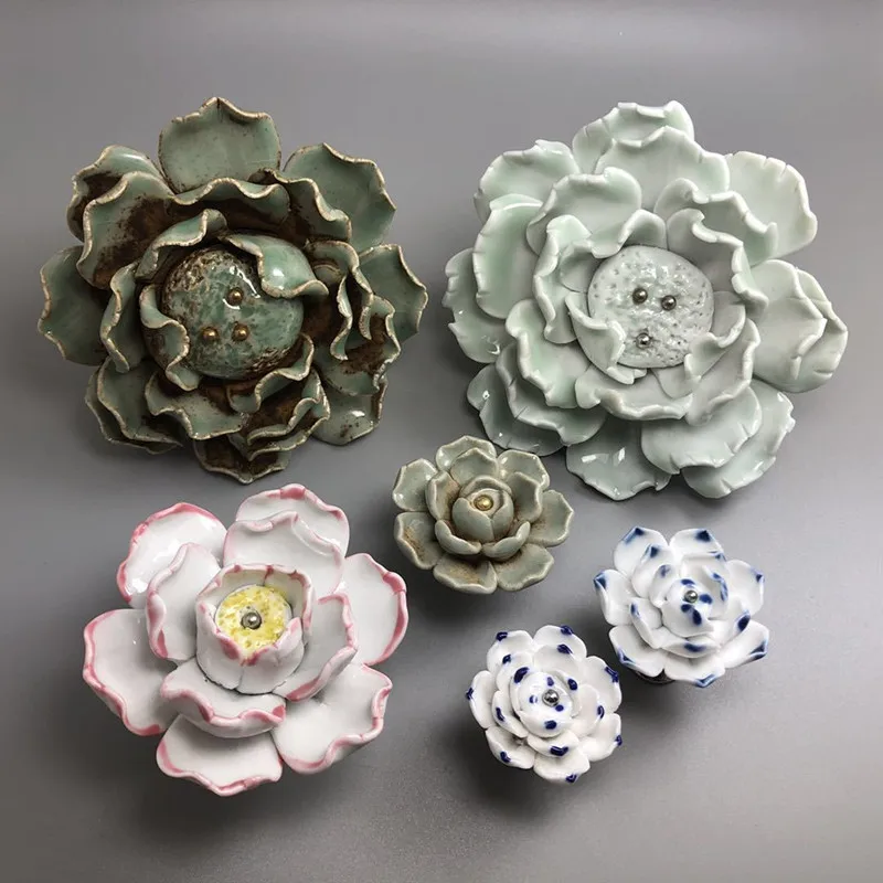 1pcs Creative Ceramic Knobs Cabinet Drawer Pulls Flower Shape Door Handle Cupboard Handles Furniture Accessories Hardware