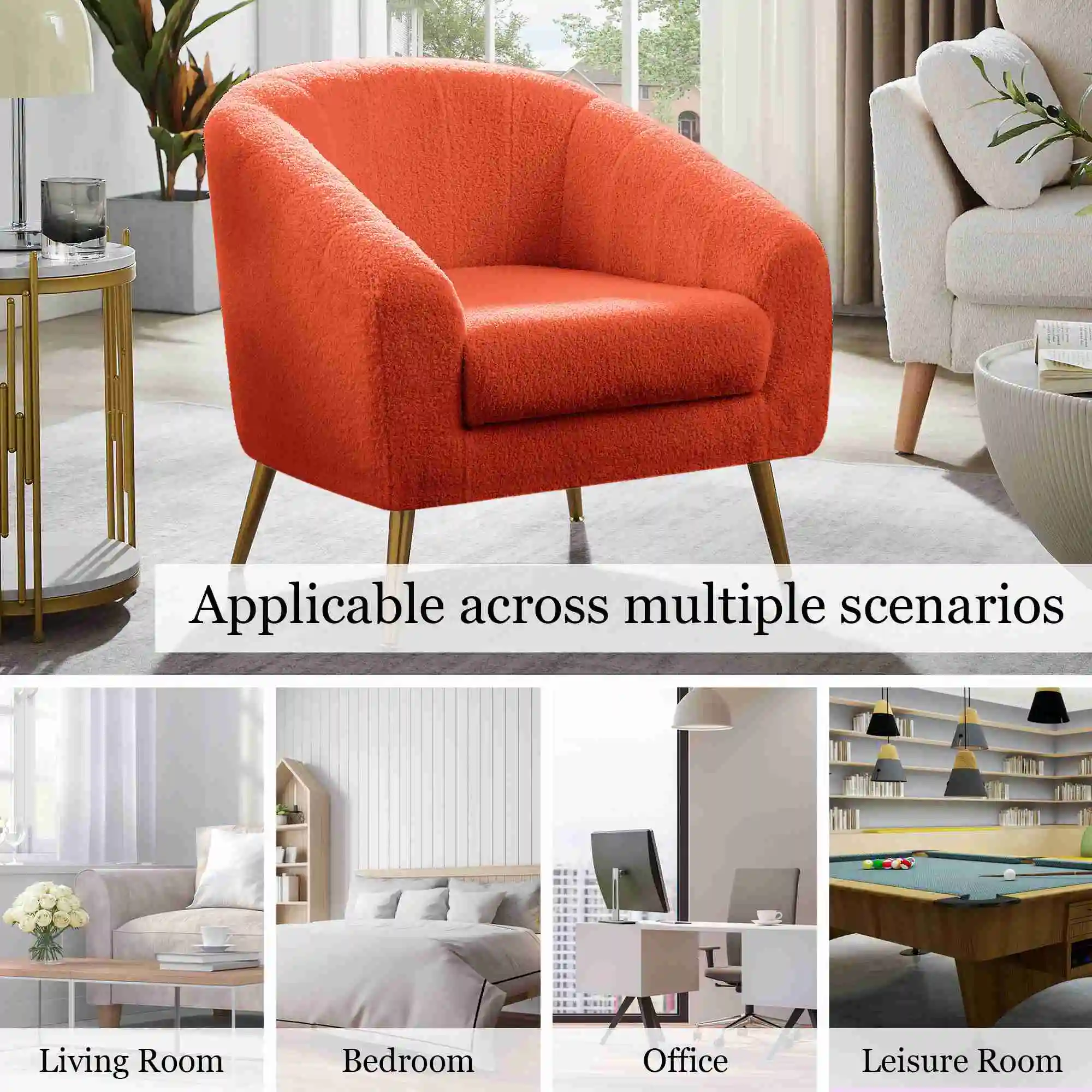 

Accent Chair Light Orange Color Furry Cozy Upholstered Modern Sofa Armchair for Living Room Upholstered Comfy Chair Accent Chair