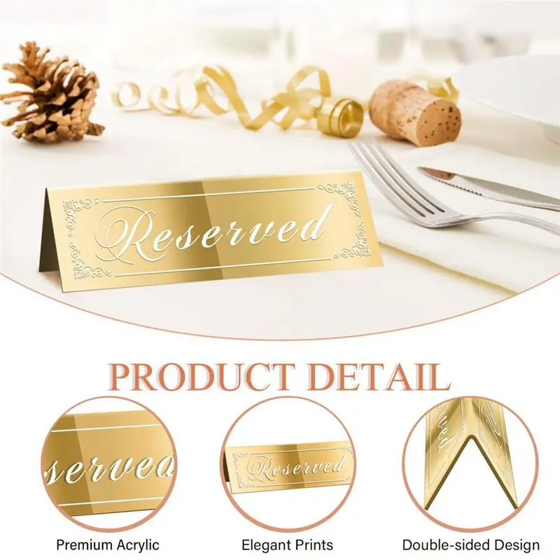 AEE2-12PCS Reserved Table Signs, Gold Reserved Signs For Wedding, Acrylic Doubleside Reserved Seating Signs Guest Reservation