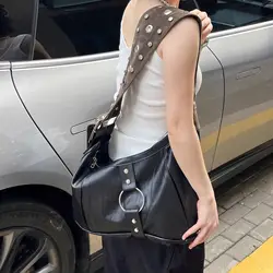 NEW Fashion Women Vintage Solid Color Handbags Shoulder Underarm Bag Fashion PU Leather Wide Strap Crossbody Bag