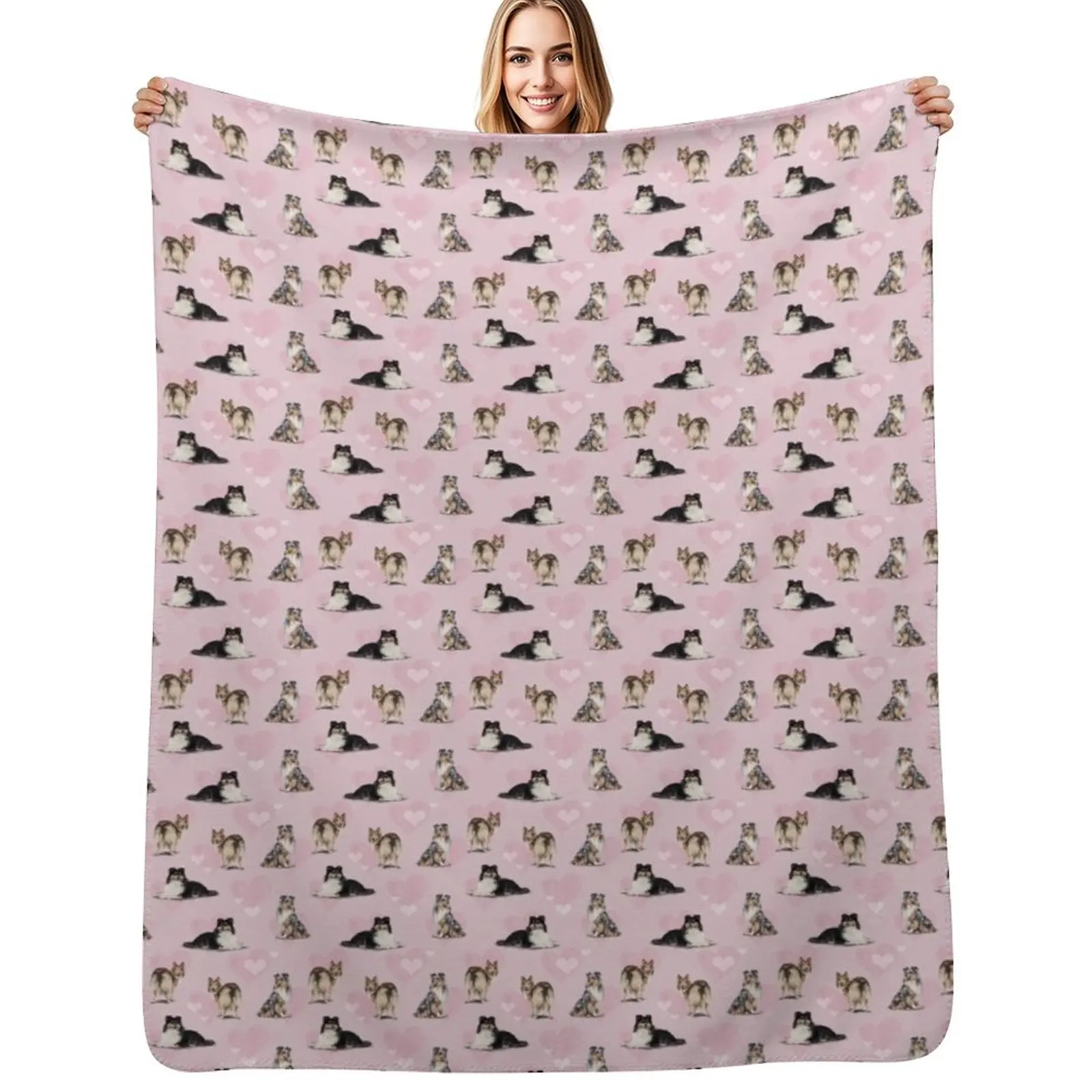 

The Shetland Sheepdog Sheltie in Pink Throw Blanket Portable Lightweight Blanket for Travel Camping