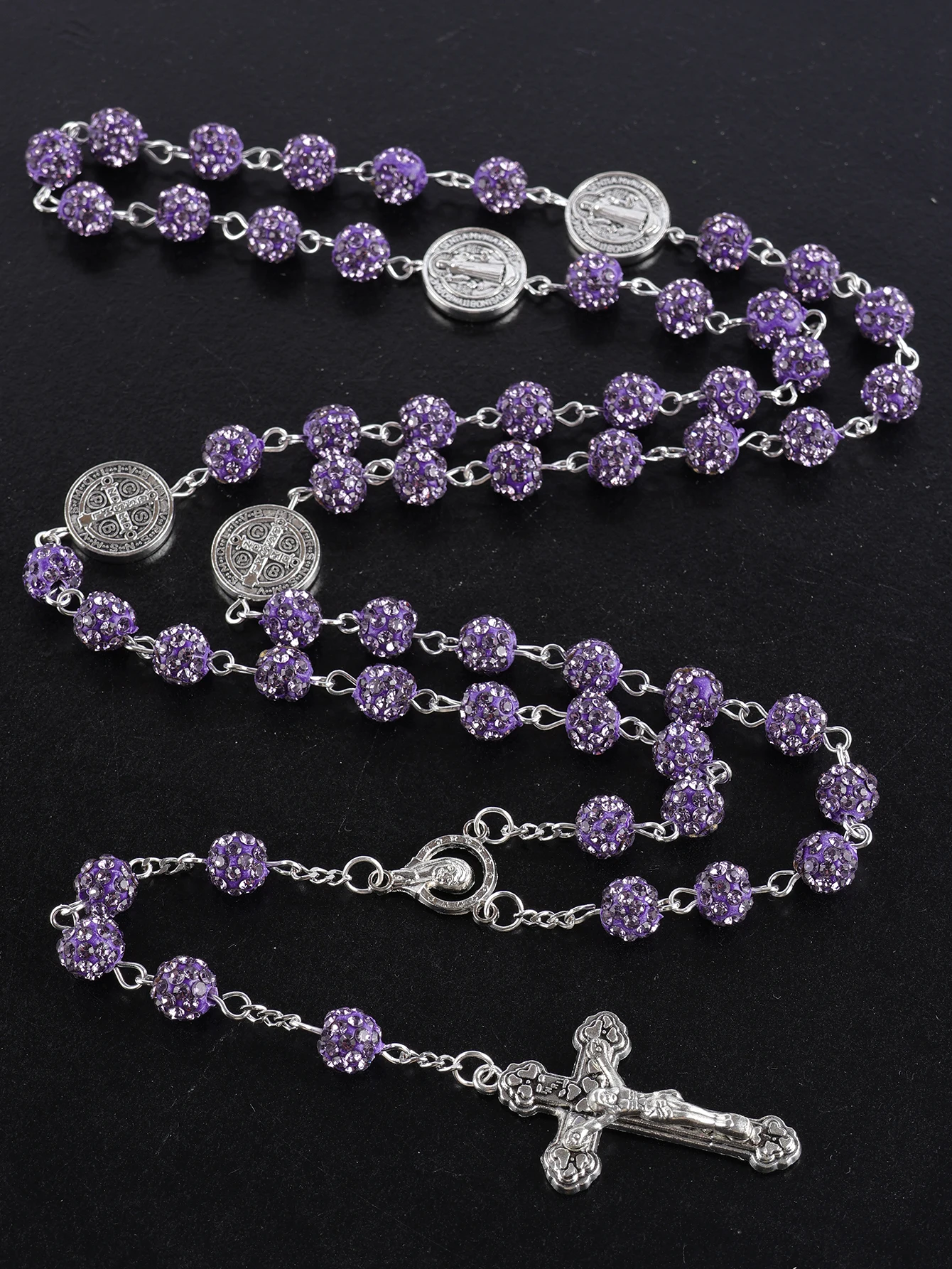 1 Stück Retro Klassischer Mehrfarbiger 8mm Runder Rosenkranz DIY Handgefertigtes Kreuz Religiöse Halskette Herren- und Damenschmuck Geschenk – Detail 1