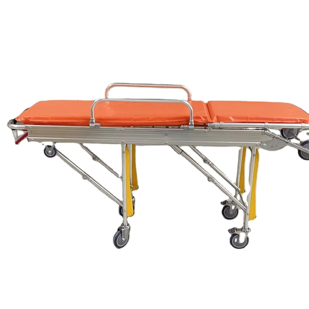 Ambulance Stretcher High Strength Aluminum Alloy Emergency Folding Patient Transfer Stretcher With IV Stand