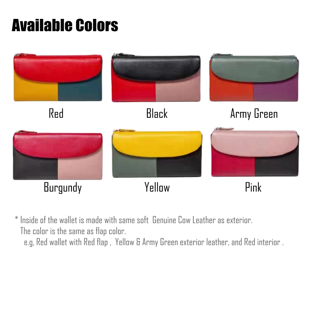 Women's Soft Genuine Cow Leather Coin Purse Tri Fold Long Wallet Patchwork Magnetic Button Card Holder Mobile Wallet Organizers