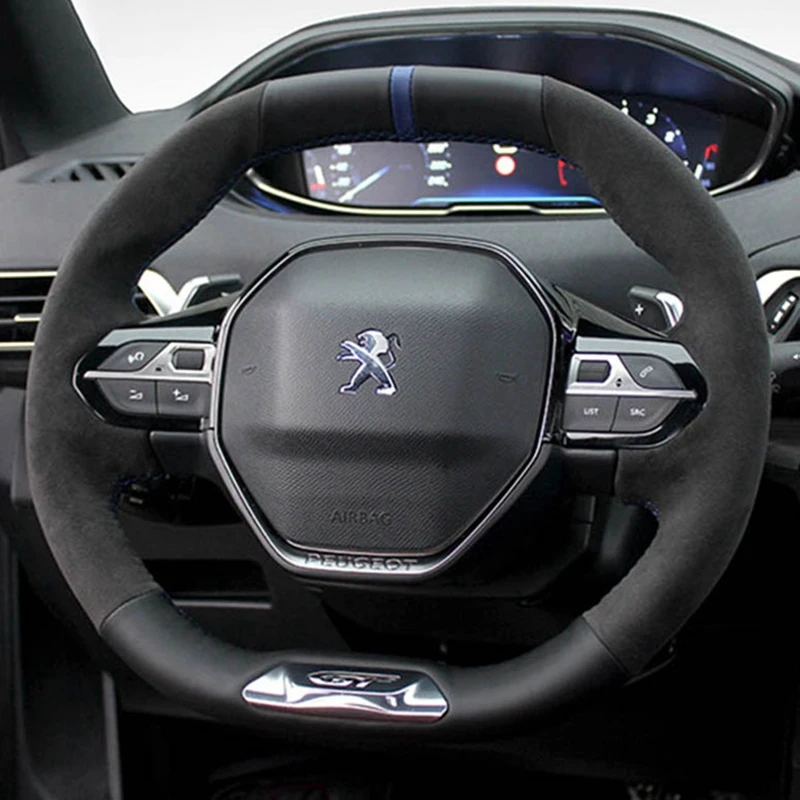 Car Steering Wheel Cover Suede For Peugeot 5008 2016-2019 E-208 2020 508 208 2019 2020 3008 4008 Auto Interior Car Accessories