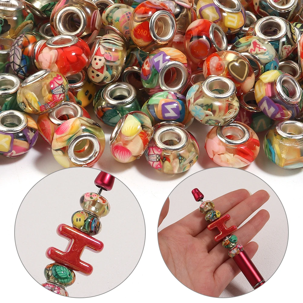 10pcs Soft Ceramic Slices Resin Christmas Beads Polymer Clay Fruit Slices Big Hole Charm Beads For Jewelry Making DIY Bracelet