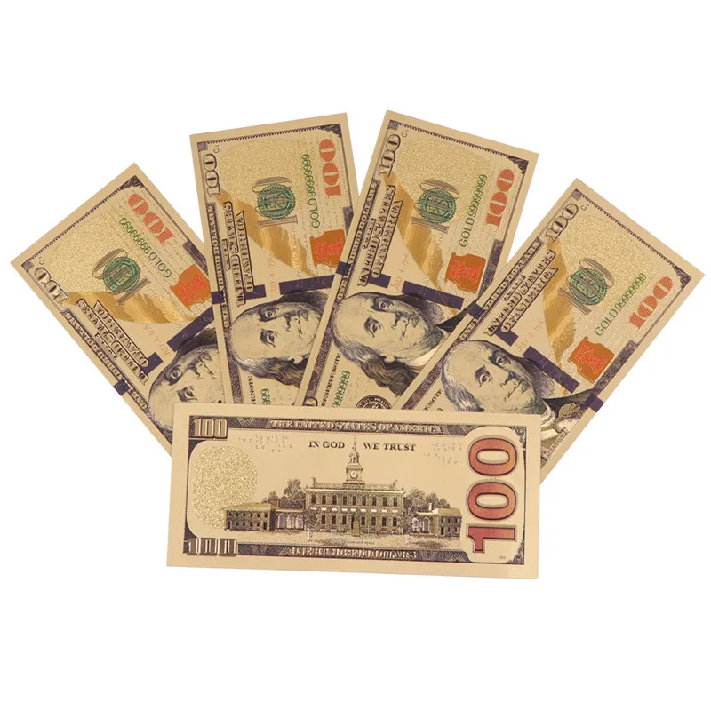 5pcs US$100 dollar 24k Gold Foil Golden USD Paper Money Banknotes Crafts