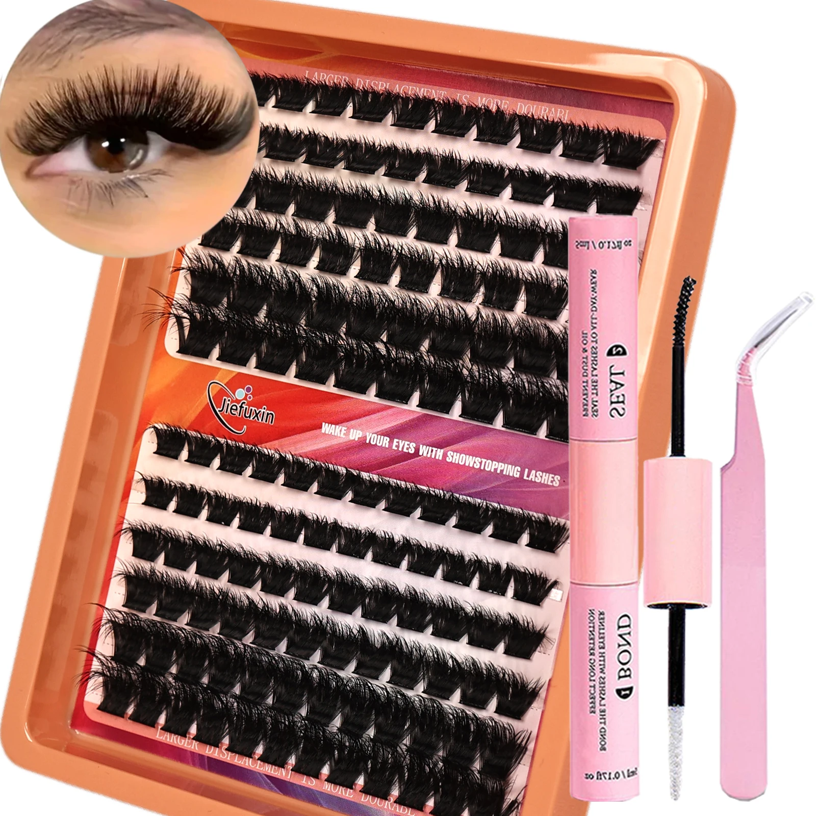 DIY Fluffy Thick Lash Clusters 12Rows Mixed 60D-200D Density False Eyelashes Set with Bond Seal and Application Tweezers