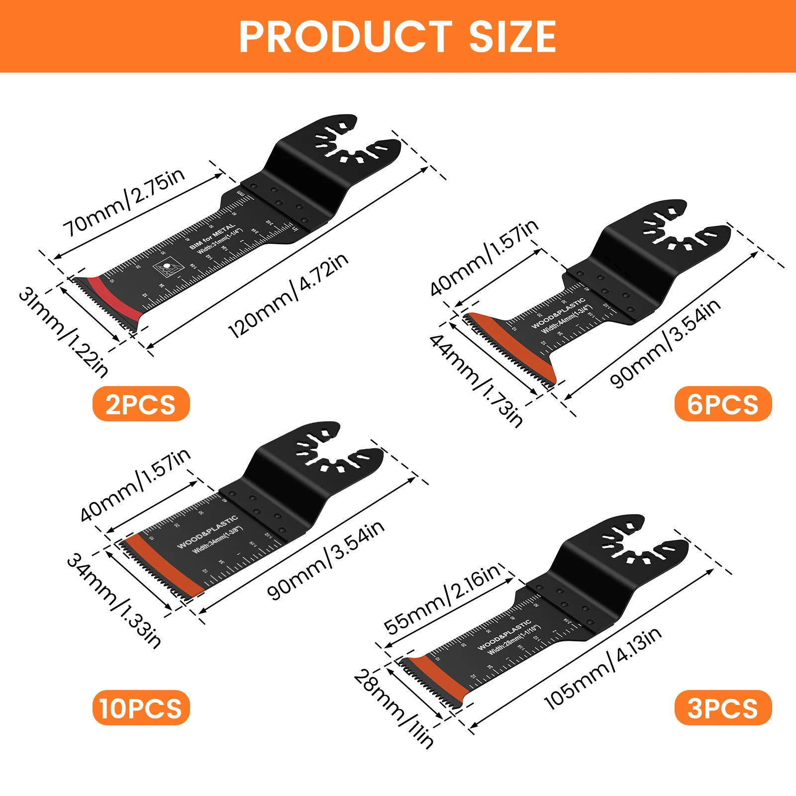 21Pcs Oscillating Saw Blades High Carbon Steel Bi-Metal Arc Edge Multitool Blades Sharp Wear Resistant Oscillating Blades