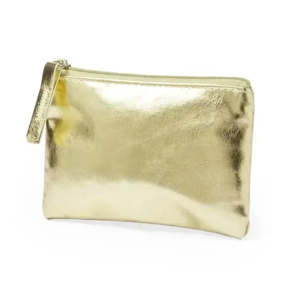 Bolsa de Moedas Mini em Couro PU para Mulheres, Impermeável, Portátil, Organizador de Batom, Moedas e Chaves, Porta-Cartões, Carteira Prateada