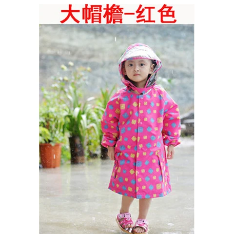 Cartoon cute boys and girls big school poncho big brim school bag stand kids raincoat hiking letter blue rainproof coat