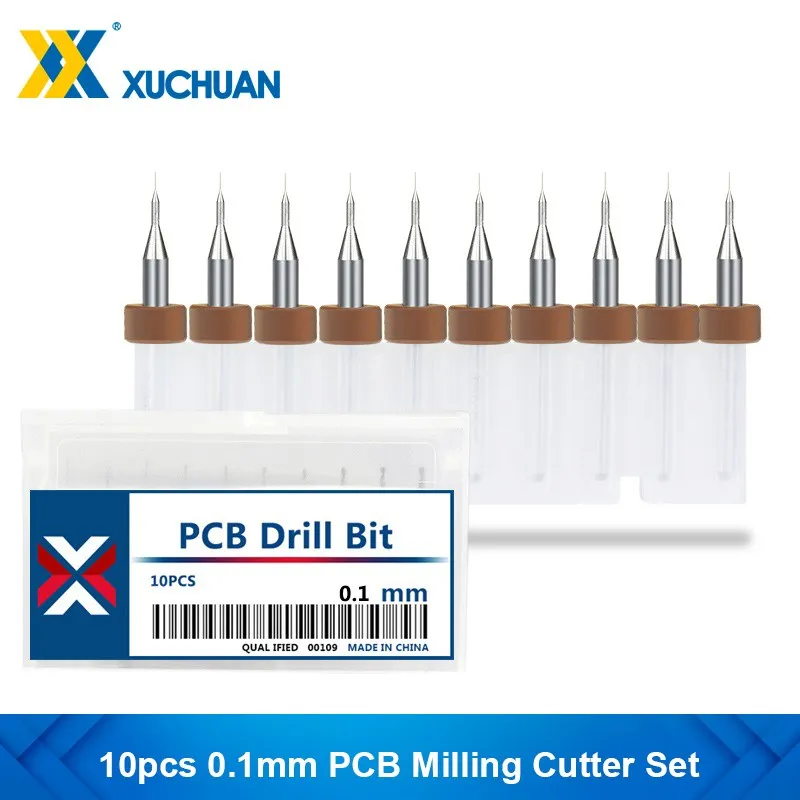 10pcs PCB Micro Drill Bits Milling Cutter Set 0.1mm Print Circuit Board Drill Bit 3.175mm Shank Carbide CNC Router Bit