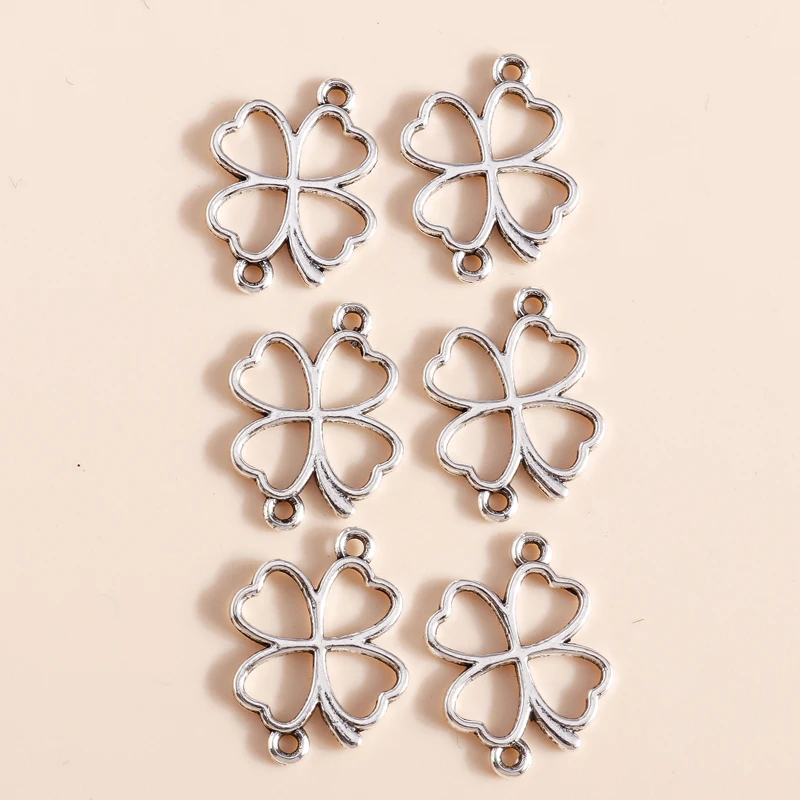 Leslie 50 Stück Blumen-Charms, glückliches irisches vierblättriges Kleeblatt, Gold, Silber, Farbe, Anhänger, antiker Schmuck, DIY, handgefertigtes Handwerk – Detail 8