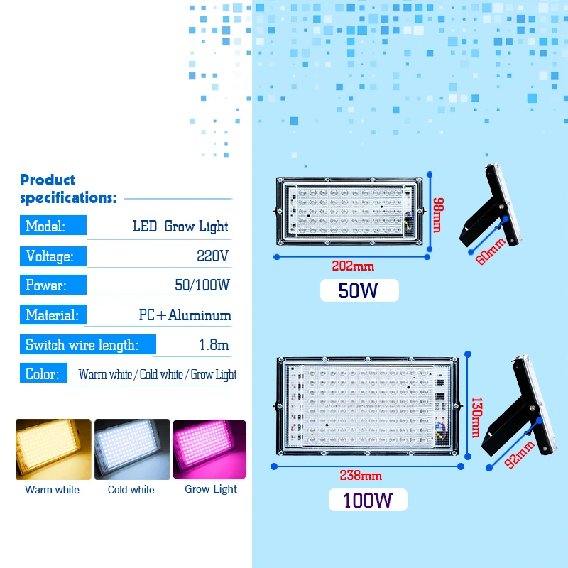 Imagem -02 - Full Spectrum Led Grow Light Phyto Lâmpada para Plantas 50w 100w ac 220v Led Grow Lamp Iluminação de Crescimento