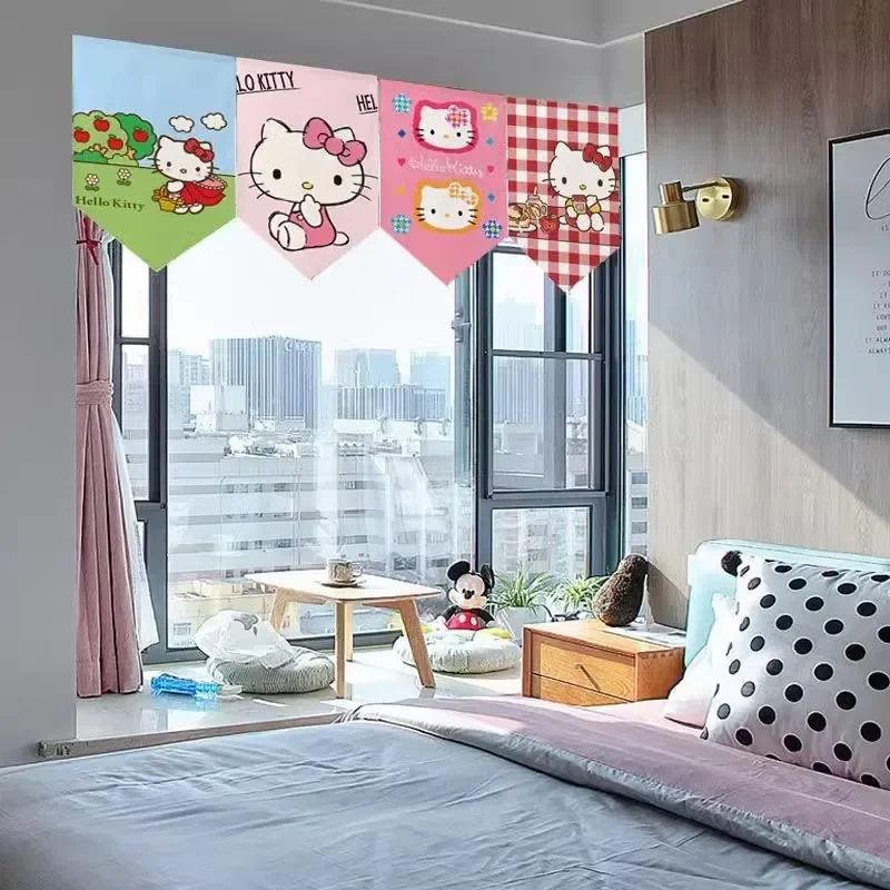 Olá kitty triângulo bandeira cortina casa quarto das crianças cozinha moldura da porta decoração sanrio não perfurado cortina bonito