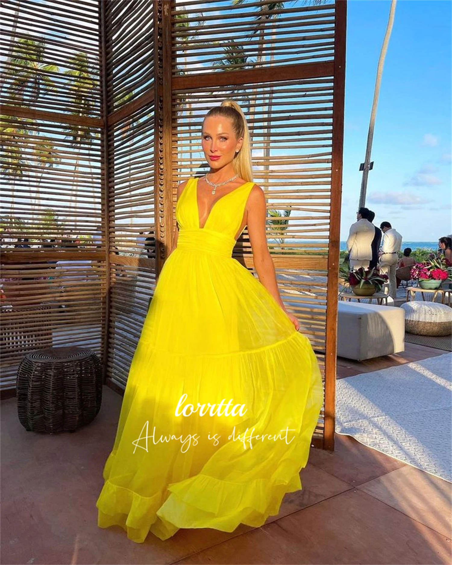 

Lorrtta Graduation Gown Yellow Bridesmaid Dress Line A V-neck Party Ball Robe Soiree De Luxe 2024 Special Occasion Dresses Prom