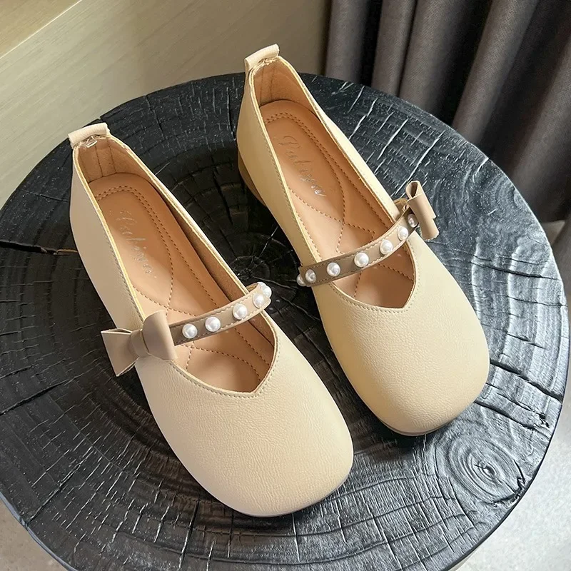 2024 New Fashion Hot-selling Solid Color Round Toe Shallow Slip-on Solid Color Beaded Decorative Women's Heel Shoes Zapatos