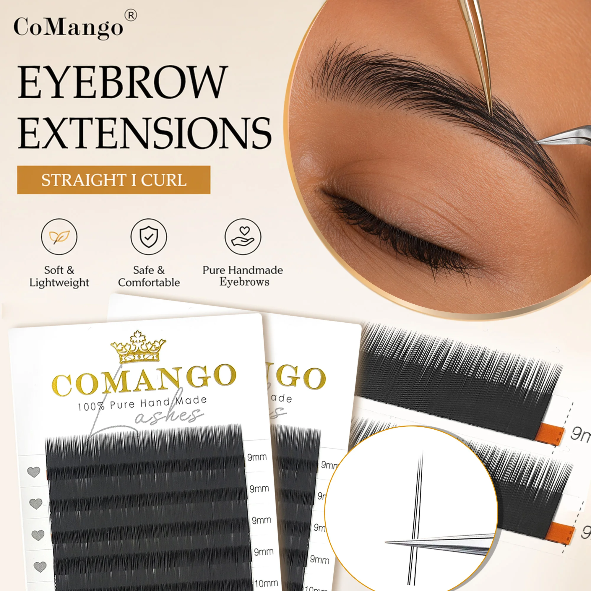 CoMango extensions de sourcils noirs 9-11Mix extensions droites et courbées faux sourcil épaisseur 0,07/0,1 haute qualité 1
