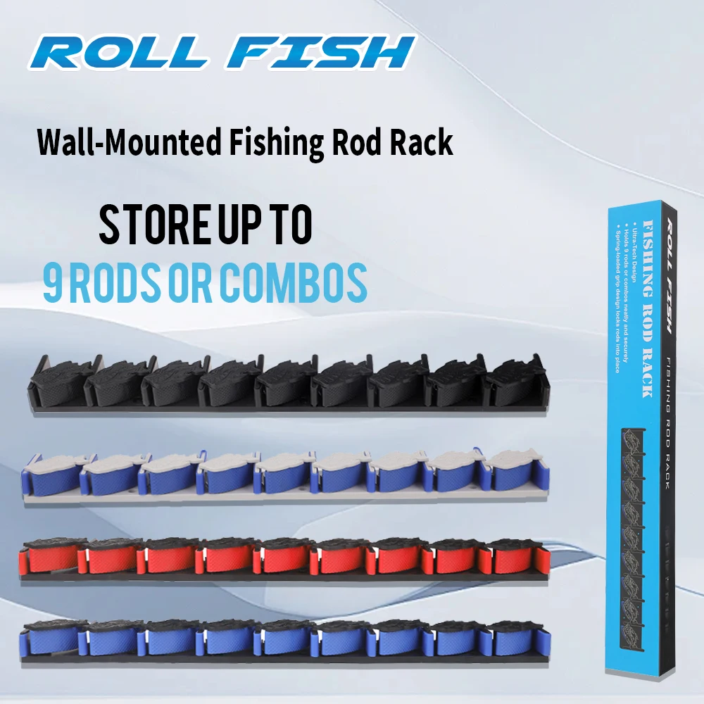 

ROLLFISH 9-луночная настенная стойка для удочки и бильярдного кия с вертикальной и горизонтальной стойкой, фиксированная рамка для гаража и дома