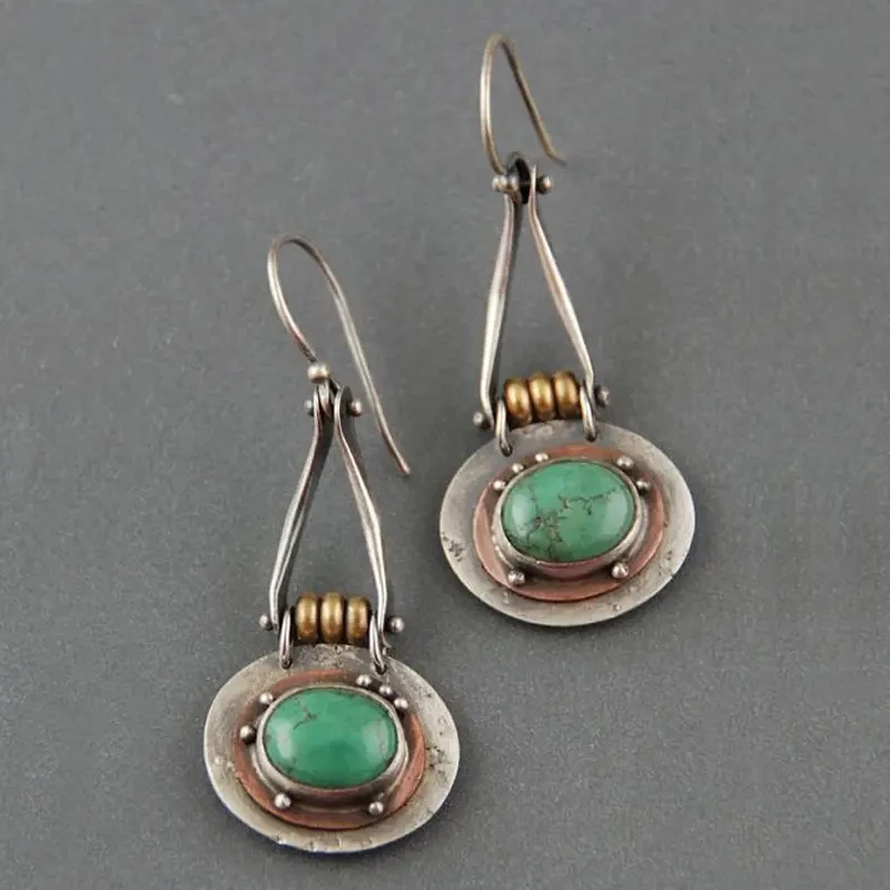 Trendy Vintage Turquoise Dangle Earrings - Zinc Alloy Silver Plated Jewelry for Women - Perfect Gift Idea