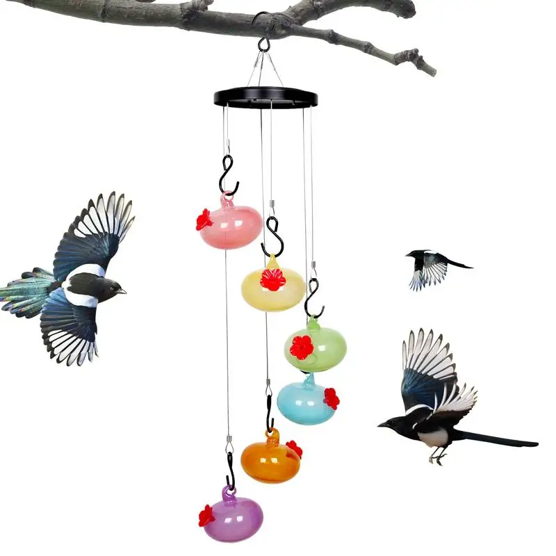 Windchime Hummingbird Feeder Bird Feeder For Viewing Hand Blown Outdoors Hanging Ant And Bee Proof Perfect Garden Decor Outside