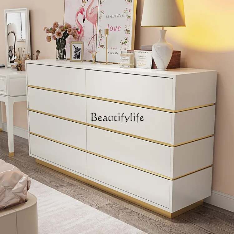 Light Luxury Solid Wood Bedroom Storage Chest of Drawers Living Room Eight Buckets Cupboard Drawers Locker