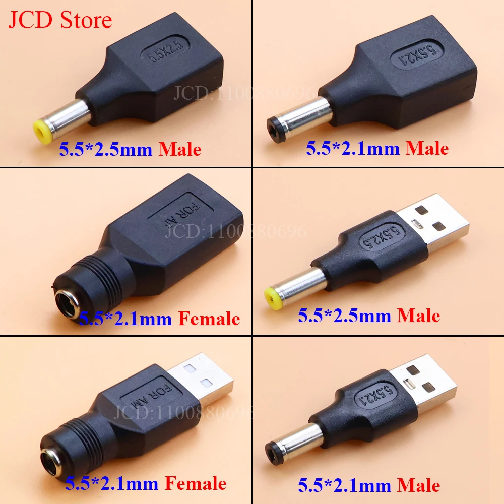 2PCS DC Female power Jack 5.5*2.1/2.5mm To USB 2.0 Male mirco type c Plug Female Jack 5V Connector converter Adapter for Laptop