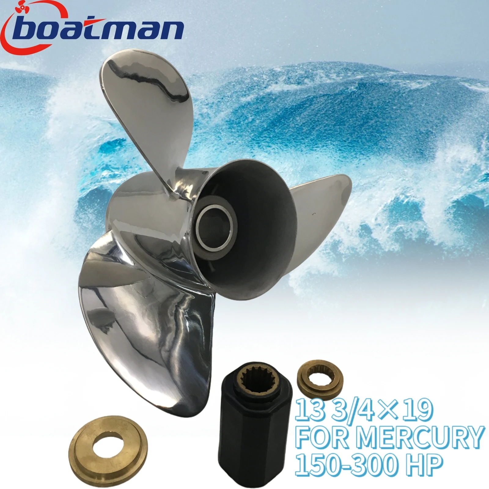 Outboard Propeller 13 3/4x19 For Mercury Engine 135HP 175HP 220HP 250HP 300HP Stainless steel 15 splines Boat Parts RH