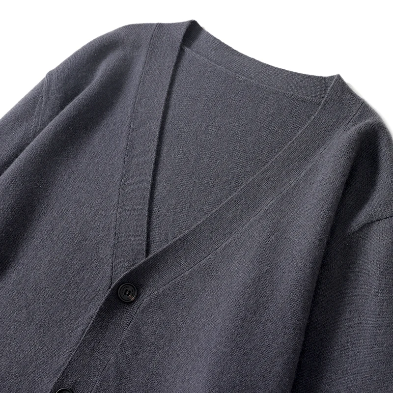 

Autumn 2025 100% Merino Wool Cardigan Men's V-Neck Loose Knit Coat Casual Joker Warm Jacket Middle-Aged Elderly Bottoming Shirt