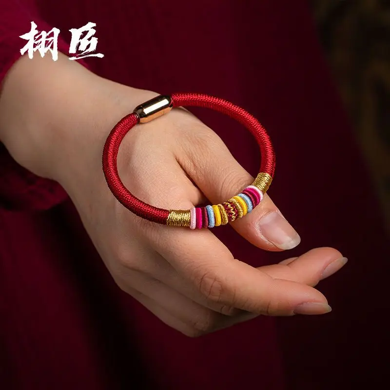 Diamond knot Hand string Birth Year Safe Good Luck Red Rope Couple Bracelet Magnetic Snap Handmade National Style Charm Jewelry