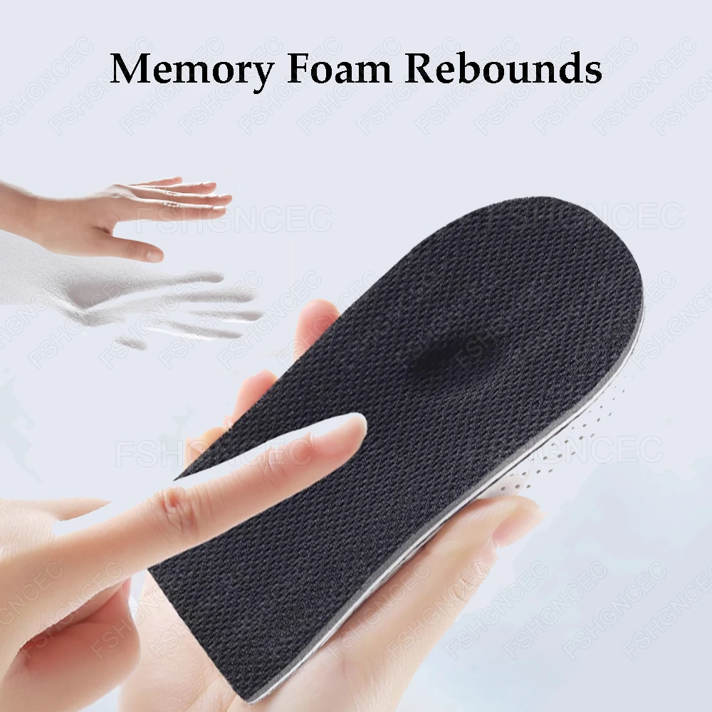 2-4cm Height Increase Insoles for Man Woman Shoes Insert Heel Lift Memory Foam Insole Sport Breathable Shock-absorbing Shoe Pad