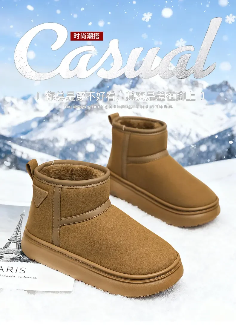 Men Thermal Fleece Lined Retro Work Ankle Boots Heavy Duty Non Slip Sole Wind Blocking Lining Casual Boots Cold Winter Street