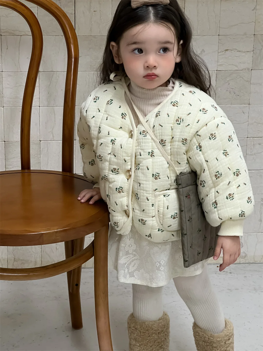 

2025 Winter New Baby Long Sleeve Warm Coat Plus Velvet Thick Infant Girls Floral Padded Jacket Toddler Dot Fleece Cardigan