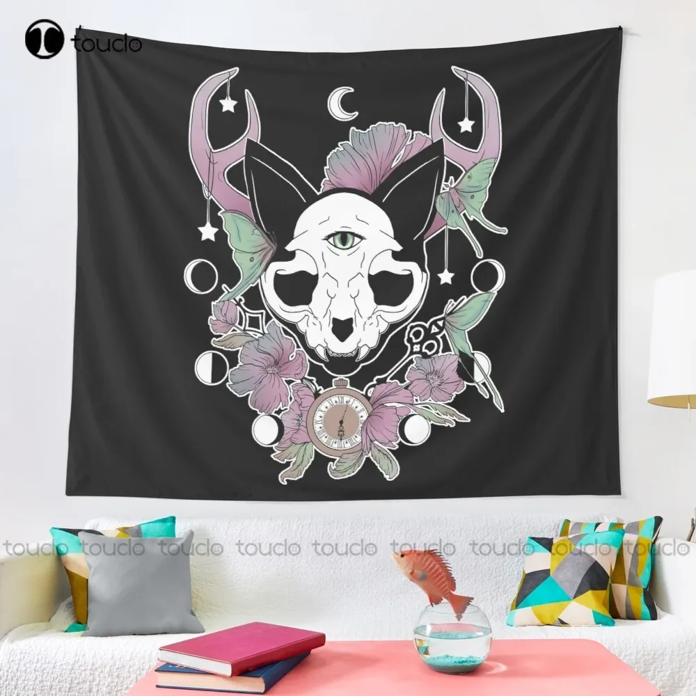 Twilight -- Skull Cat Tapestry Hip Hop Tapestry Tapestry Wall Hanging For Living Room Bedroom Dorm Room Home Decor Wall Covering