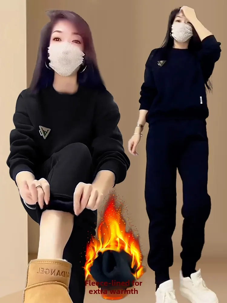 Dames Faionable Thiened Fce Hoodie Joggingbroek Set Casual Outfit 2026 Herfst Winter Nieuwe collectie Veelzijdig Comfortabel