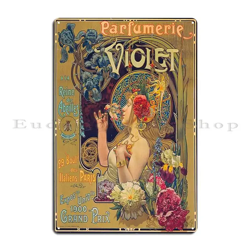 Parfumerie Violet Art Nouveau Poster Metal Plaque Pub Mural Customize Wall Decor Wall Custom Wall Cave Tin Sign Poster
