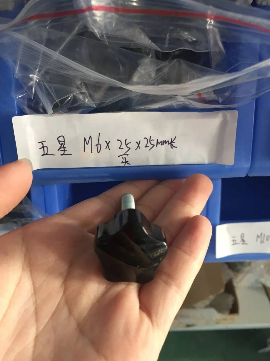 5Pcs 6mm Male Thread Screw On Type Star Shape Knob M6 x 25 x 25mm