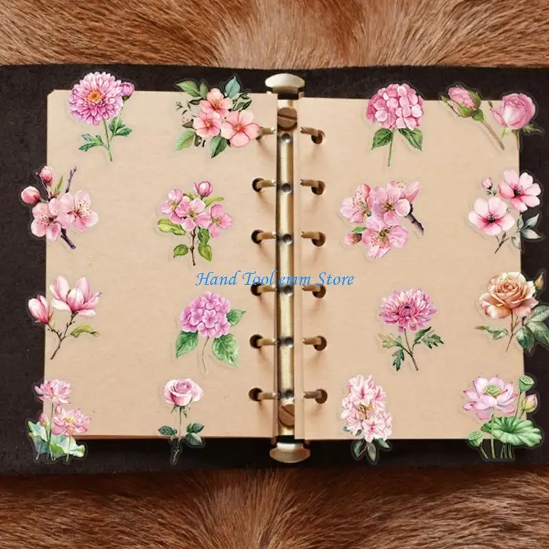 

H37F 50 Sheets Adhesive Sticker Clear Laptop Sticker Decorative Sticker Flower Decal