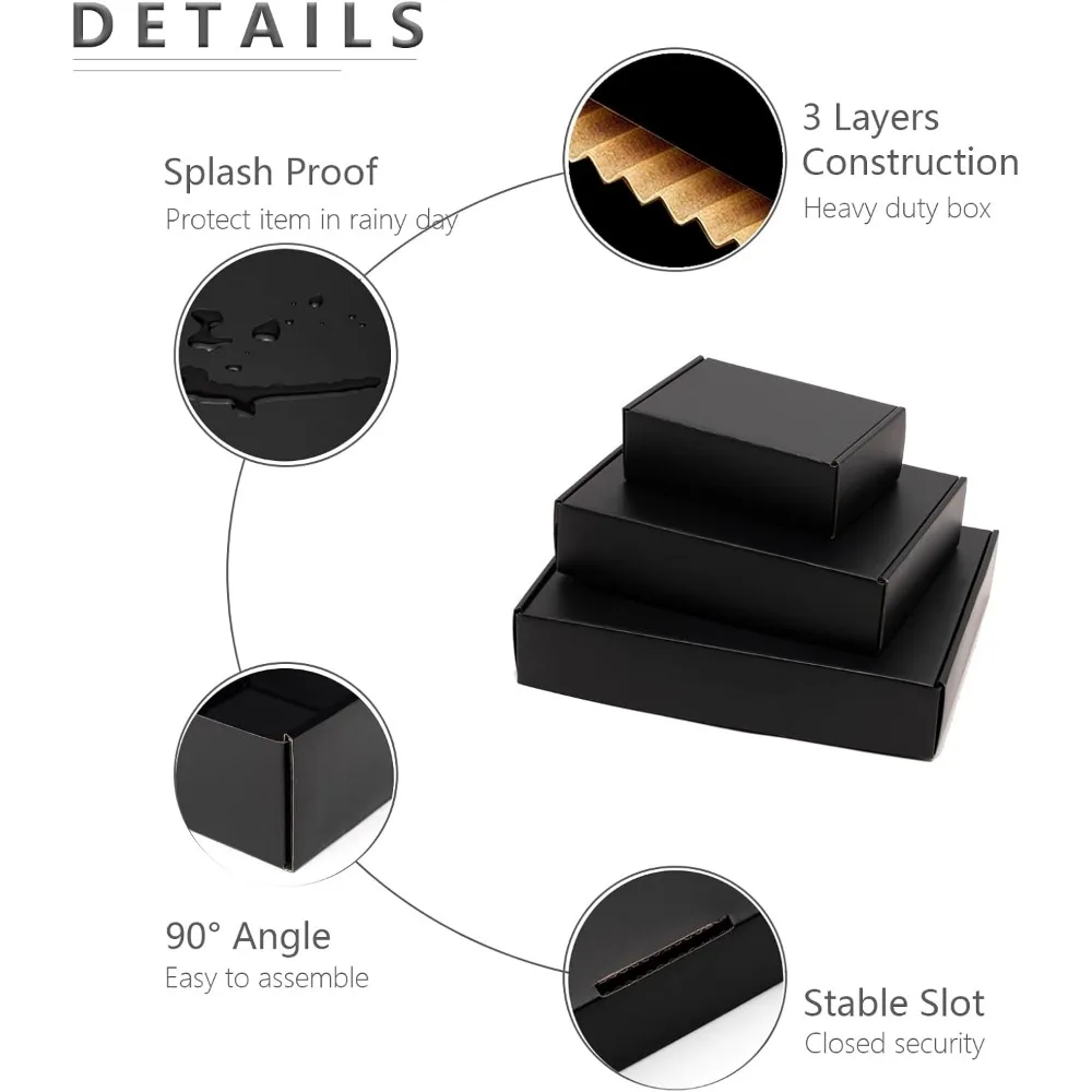 Black Corrugated Cardboard Shipping Boxes, 11 1/8 x 8 5/8 x 2 Inches Letter Size, 25 Pack for Small Business Packaging