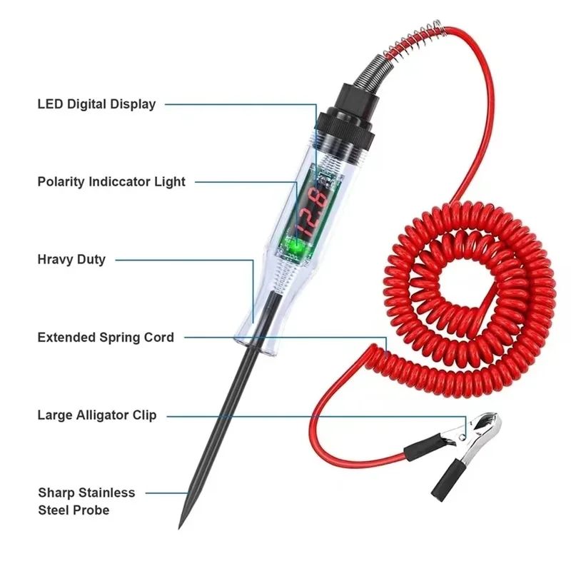 Digital Circuit Voltage Tester for Cars and Trucks 6V 12V 24V with LED Display Auto Diagnostic Probe and Measuring  Repair Tool