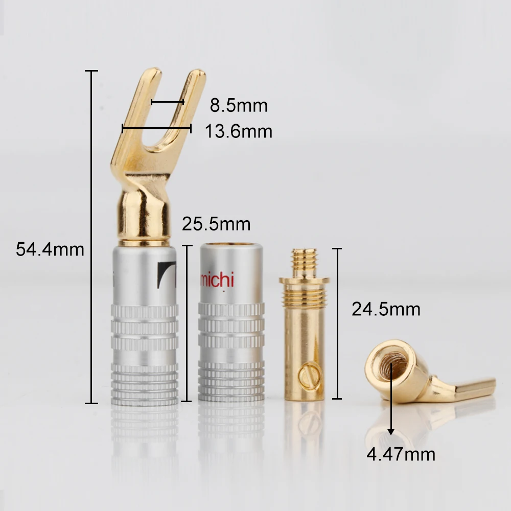 Gold Plated Y/U- type Banana Plugs Audio Terminals Cable Wire Connector Fork Spade Speaker Plug Adapter same as Nakamich