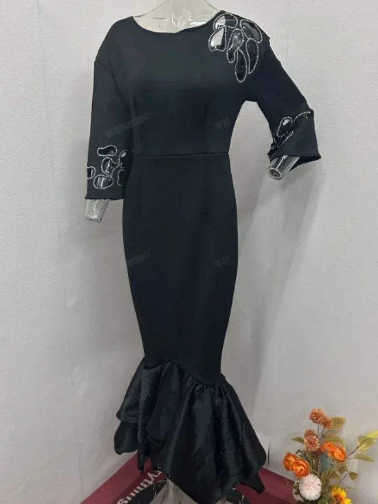 

Eid Party Dubai Женское платье с открытой спиной Slim Fit Длинные платья Сексуальная облегающая талия Vestidos Largos Hollow Out Splice 2024 Лето Африка